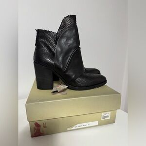 A.S.98 Textured Black Leather Ankle Booties